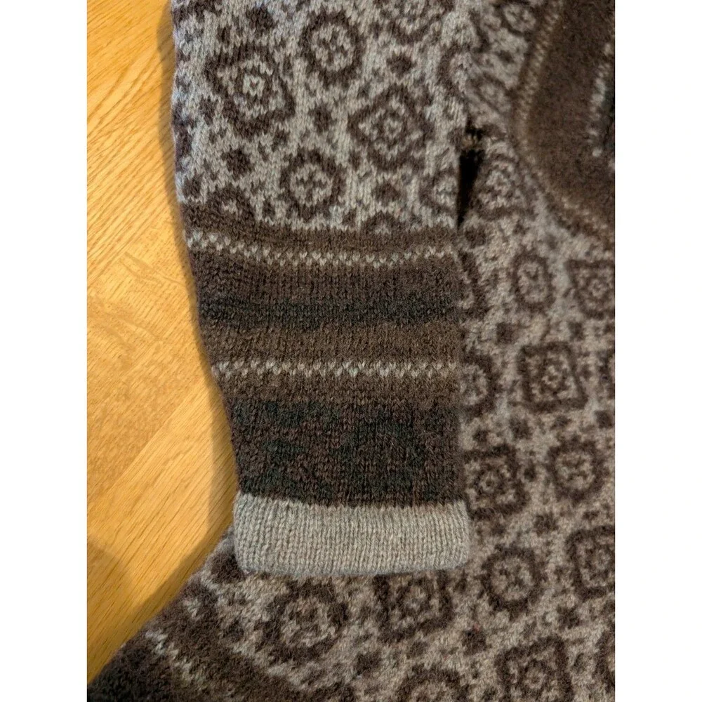 Fair Isle %100 Wool Sweater Brown Crew Neck Size M Mac & Jack Cute & Warm!!